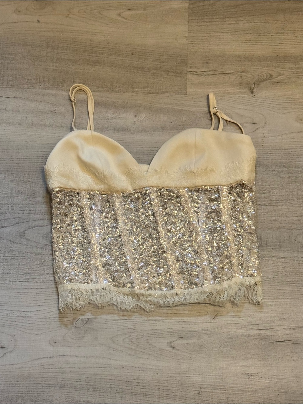 Zara Cream Sequin Top with Sparkle Detail